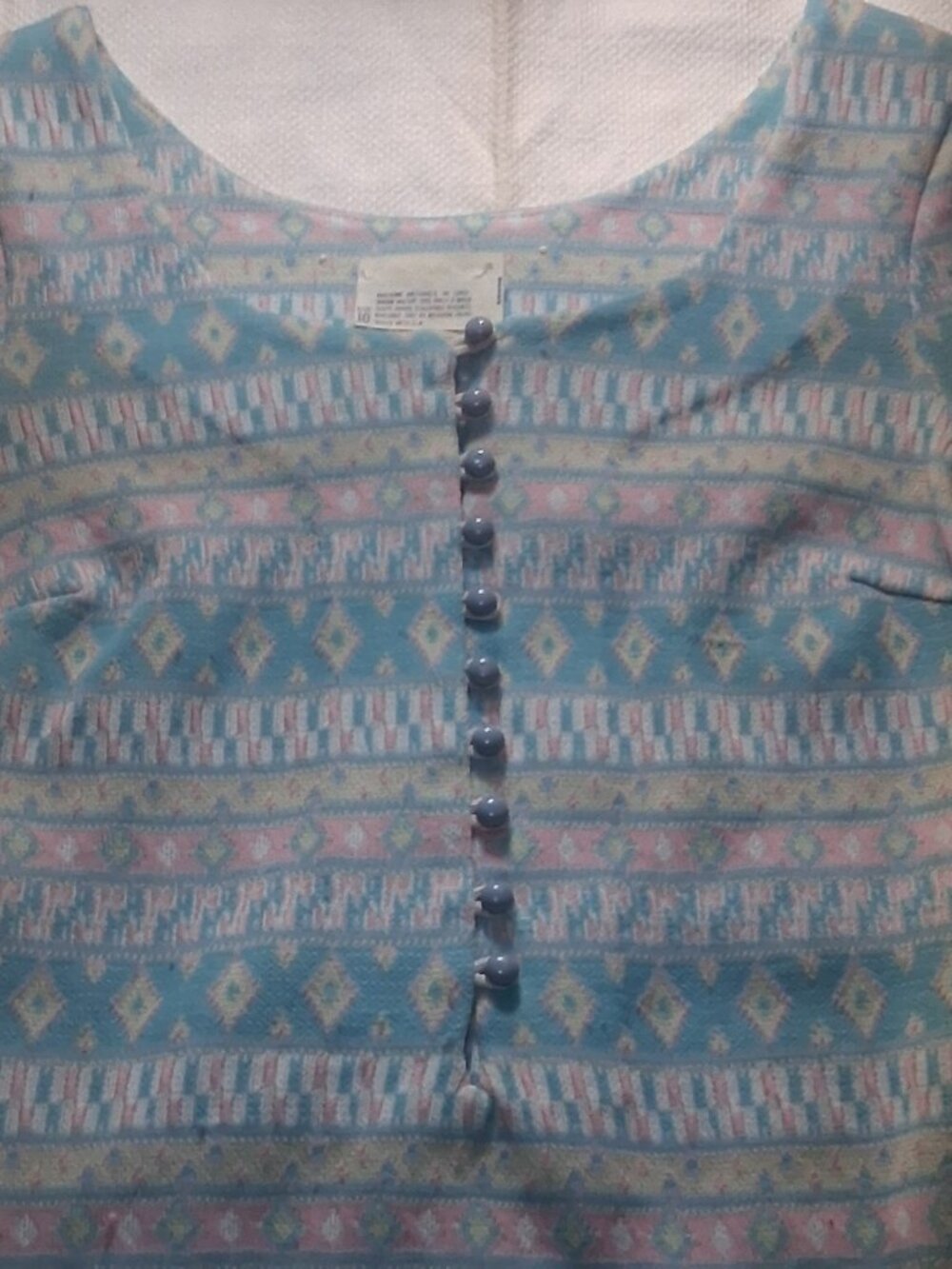 Vintage 70s 80s Pastel Geometric Knit Tunic Dress Top Size 10 USA